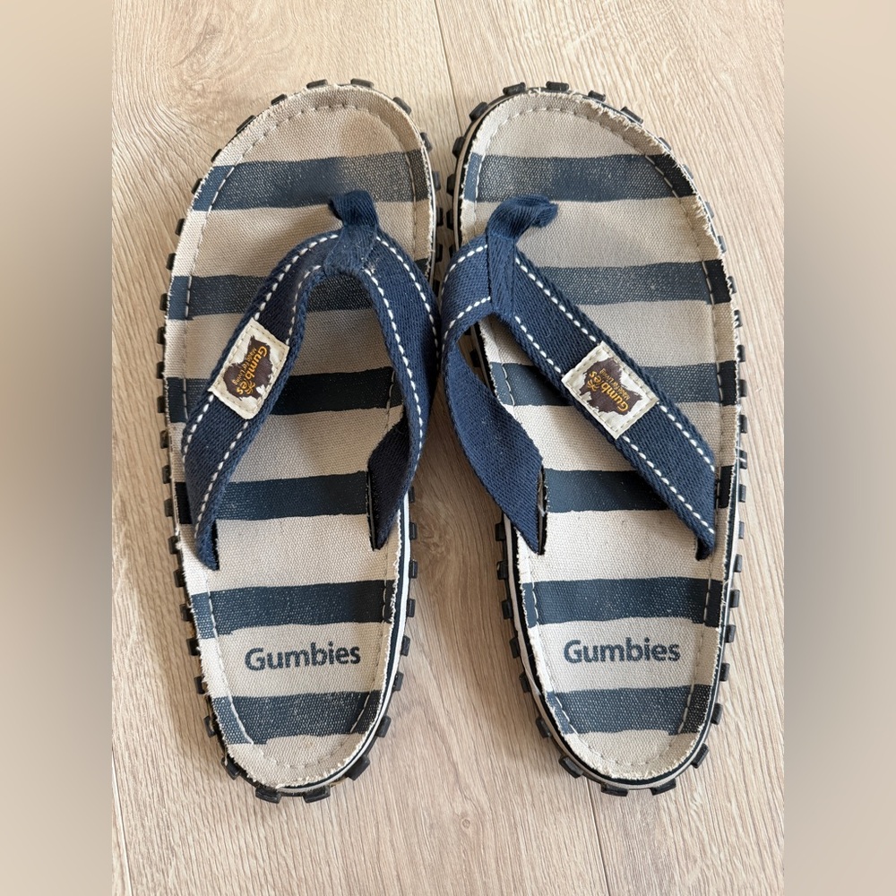 Gumbies Islander Flip-Flops Sandals Navy White Striped